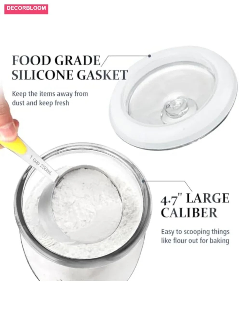 Wide Mouth Glass Jar with Airtight Lid, 1/2 Gal Clear Food Storage
